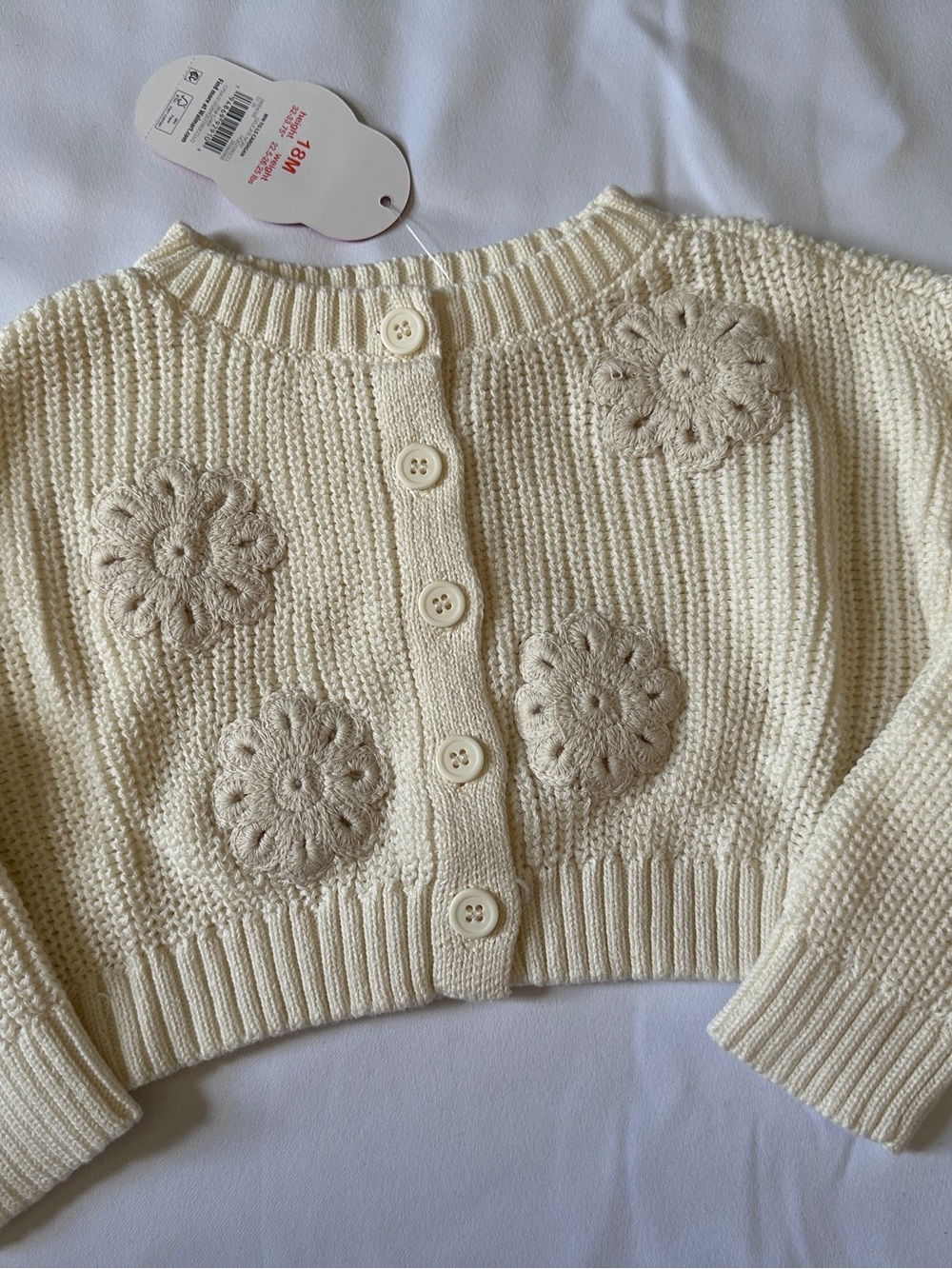 wonder nation Cream Knit Cardigan with Floral Crochet Appliqués